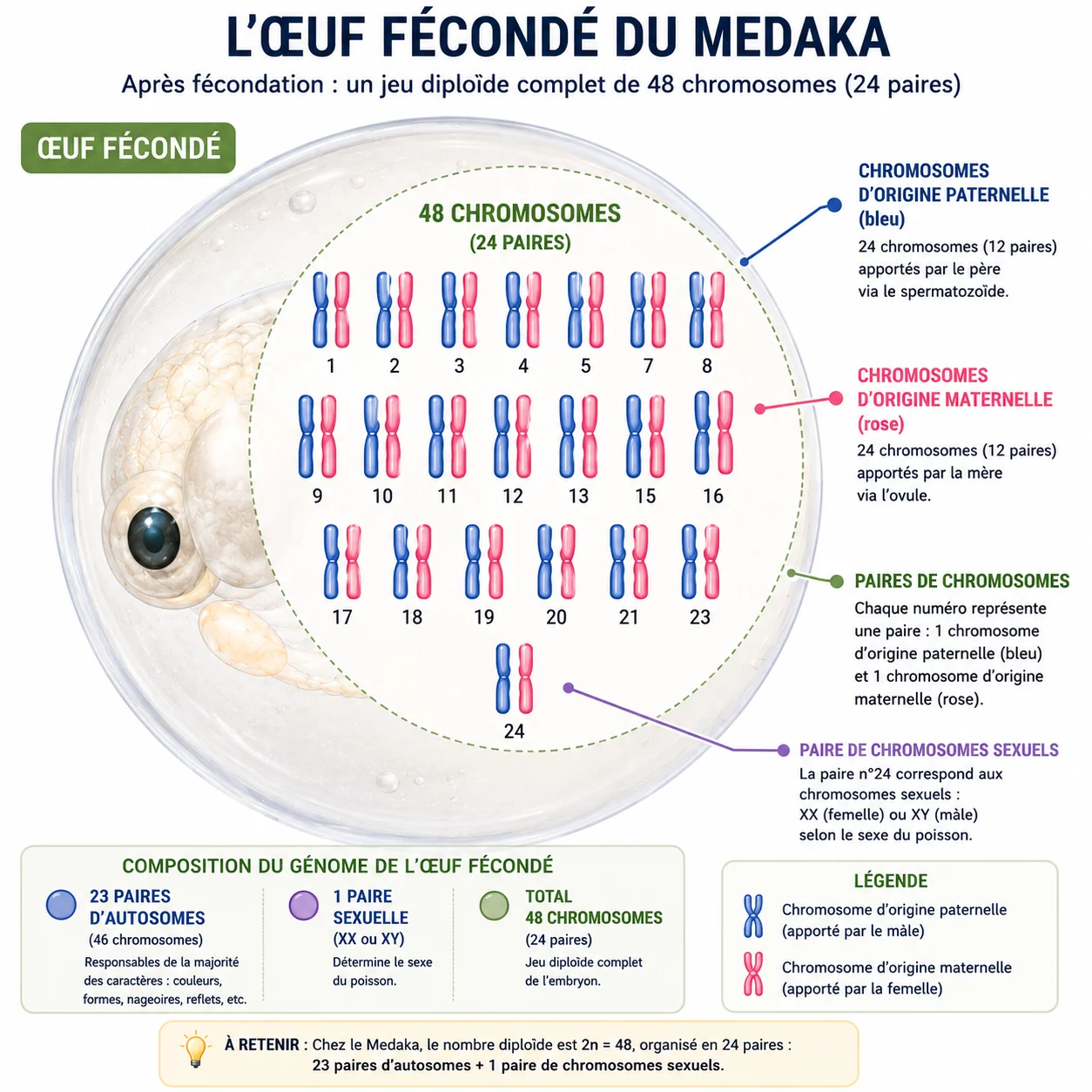 Illustration des chromosomes du Medaka